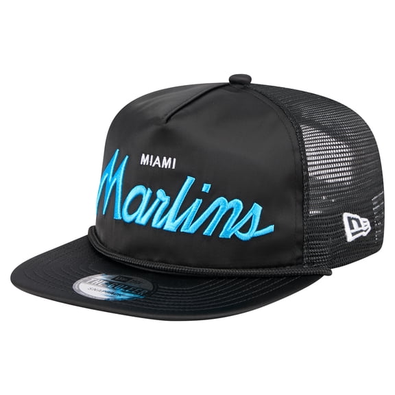 Men's New Era Black Miami Marlins Retro Satin Script Golfer Adjustable Hat