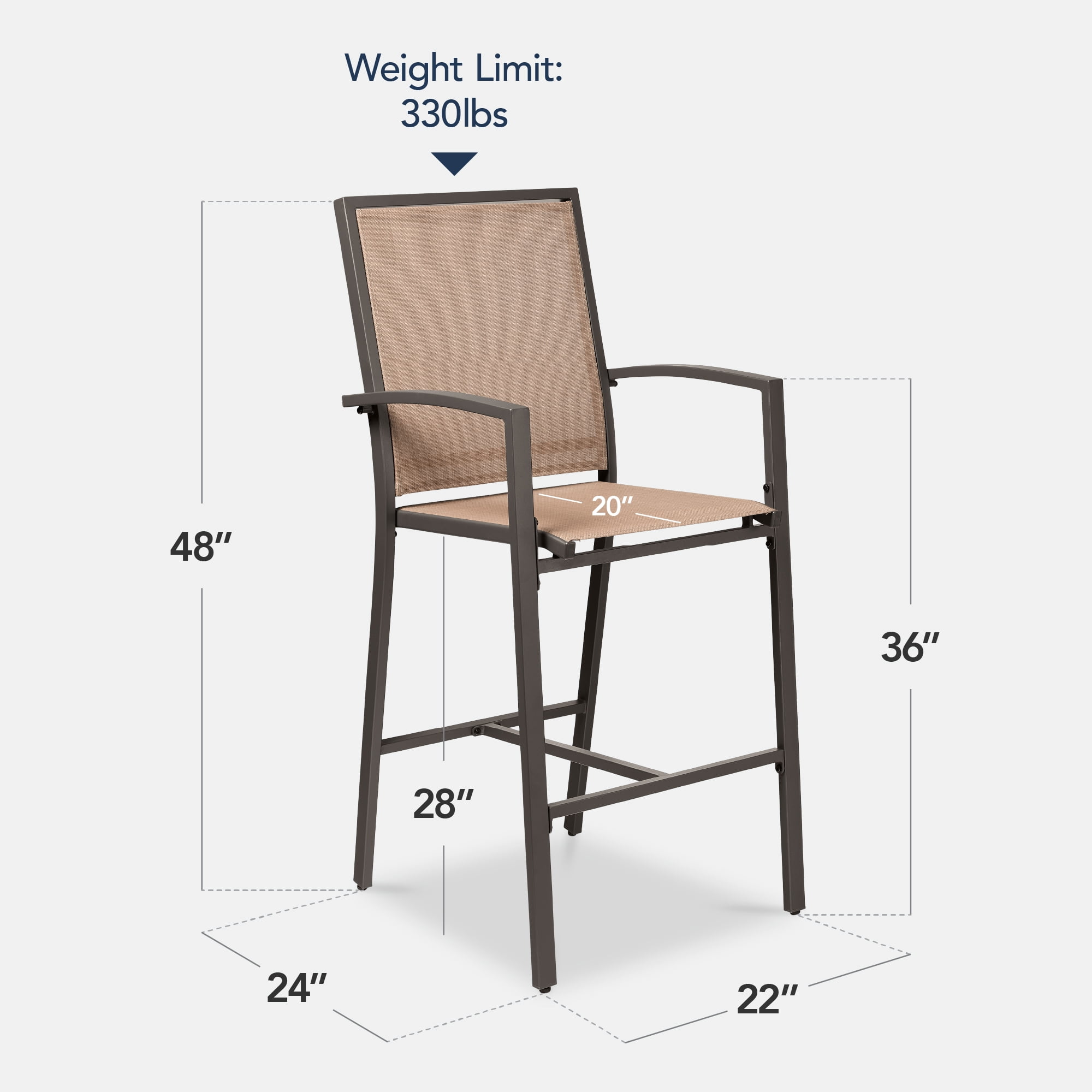 Best Choice Products Outdoor Barstools Set of 2, Bar Height Patio Chairs w/ All-Weather Mesh - Brown/Light Brown