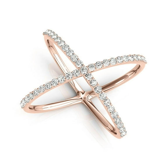 Mauli Jewels Engagement Rings for Women 0.50 Carat Criss Cross Diamond Fashion Ring 4 Prong 10K Rose Gold