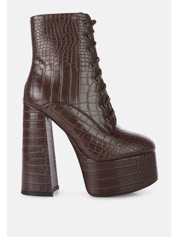 Magdalene Croc High Heel Patform Boots