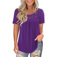 thumbnail image 1 of Pntutb Mujeres Moda Encaje Empalme Sólido O-cuello Camiseta de manga corta Blusa tops Pntutb Pntutb-9007, 1 of 4
