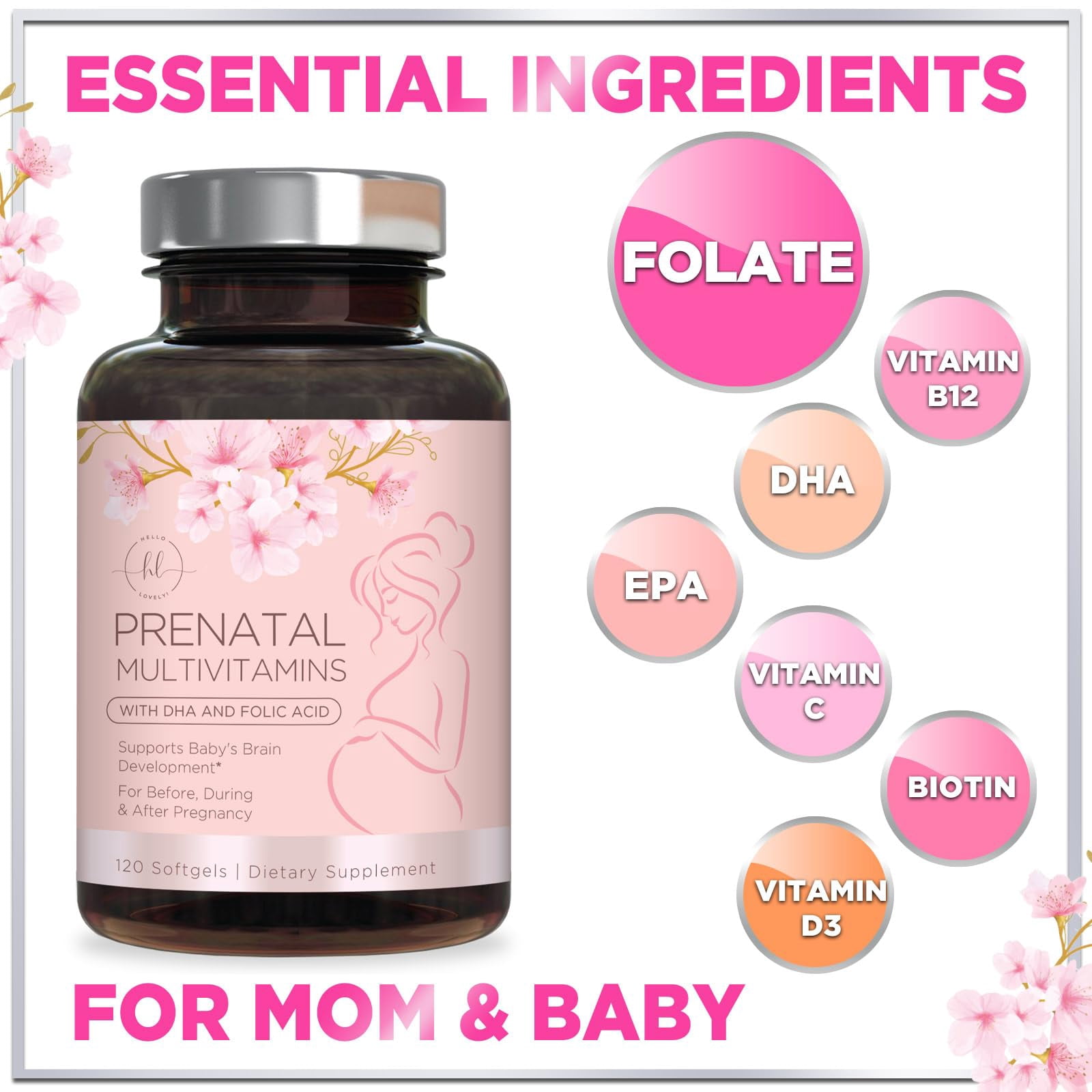 Hello Lovely! Women's Prenatal Multivitamin with Folic Acid + DHA ...