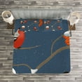 thumbnail image 3 of Ambesonne Rowan Quilted Bedspread Set 3 Pcs, Snowy Tree Branches Birds, Queen Size, Dark Blue Orange Red, 3 of 3