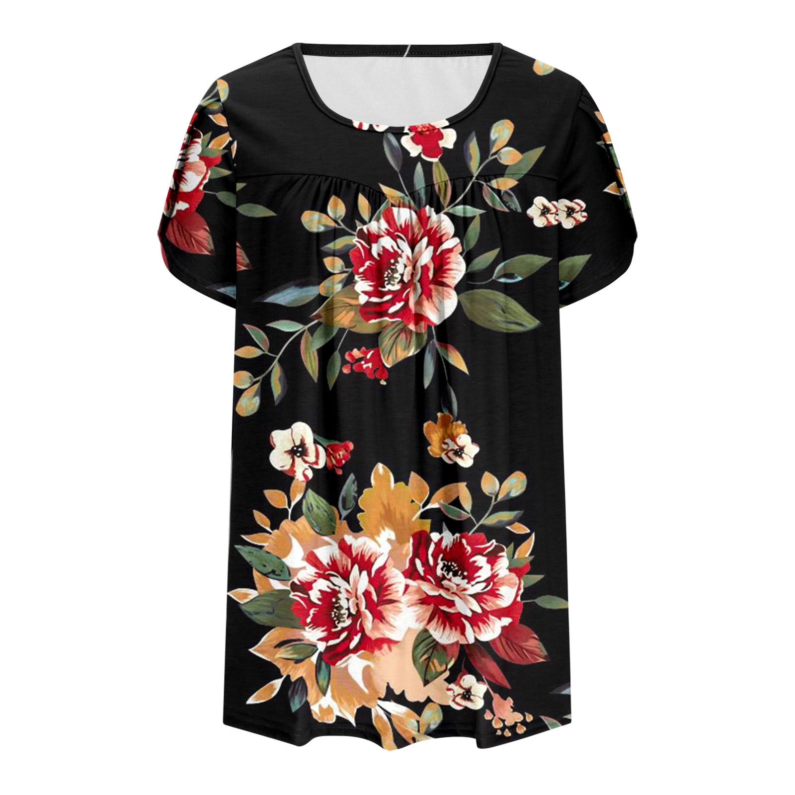 Women’s Summer Short Sleeve Tunic Top – Floral Print, Puff Sleeve, V-Neck, Loose Fit (Sizes S-3XL) - View #4
