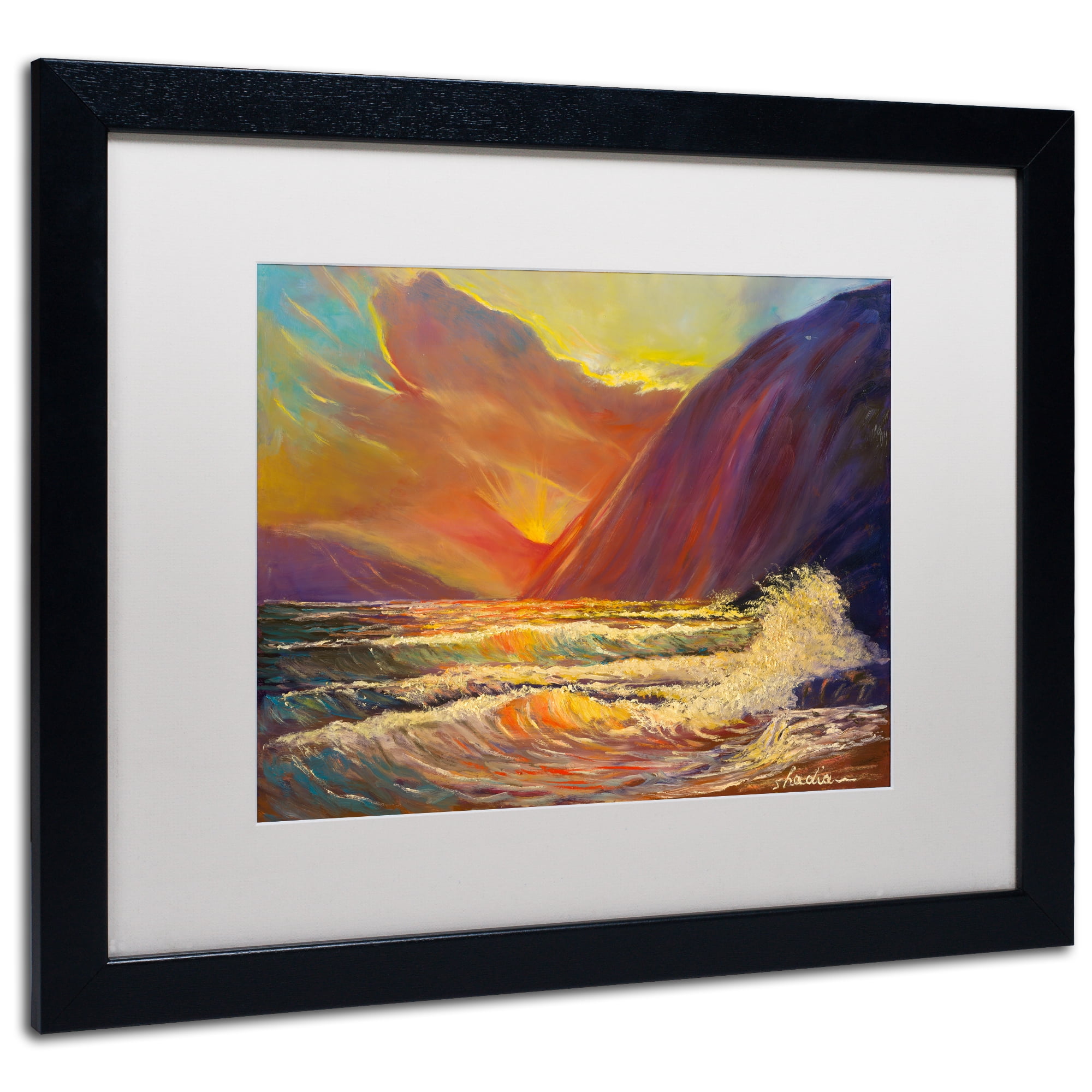 Trademark Fine Art 'Hawaiian Coastal Sunset' Black Framed Art by Manor Shadian