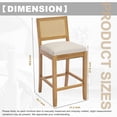 thumbnail image 5 of French Country Bar Stools Set of 2, Rattan Counter Height Stools, Linen Upholstered, Farmhouse Wooden Barstools with Cane Back, Beige Kitchen Island Chairs, Sillas para Barra de Cocina (Beige, 2 Pcs), 5 of 7