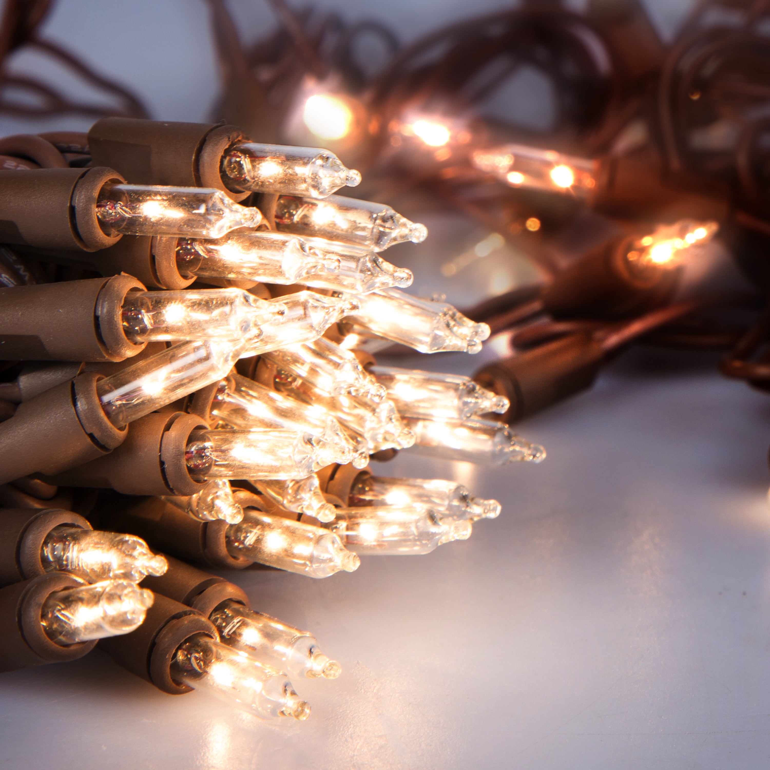 612 Vermont 100 Clear Mini Christmas String Lights on Brown Wire Cord, UL Approved for Indoor/Outdoor Use (Pack of 2)