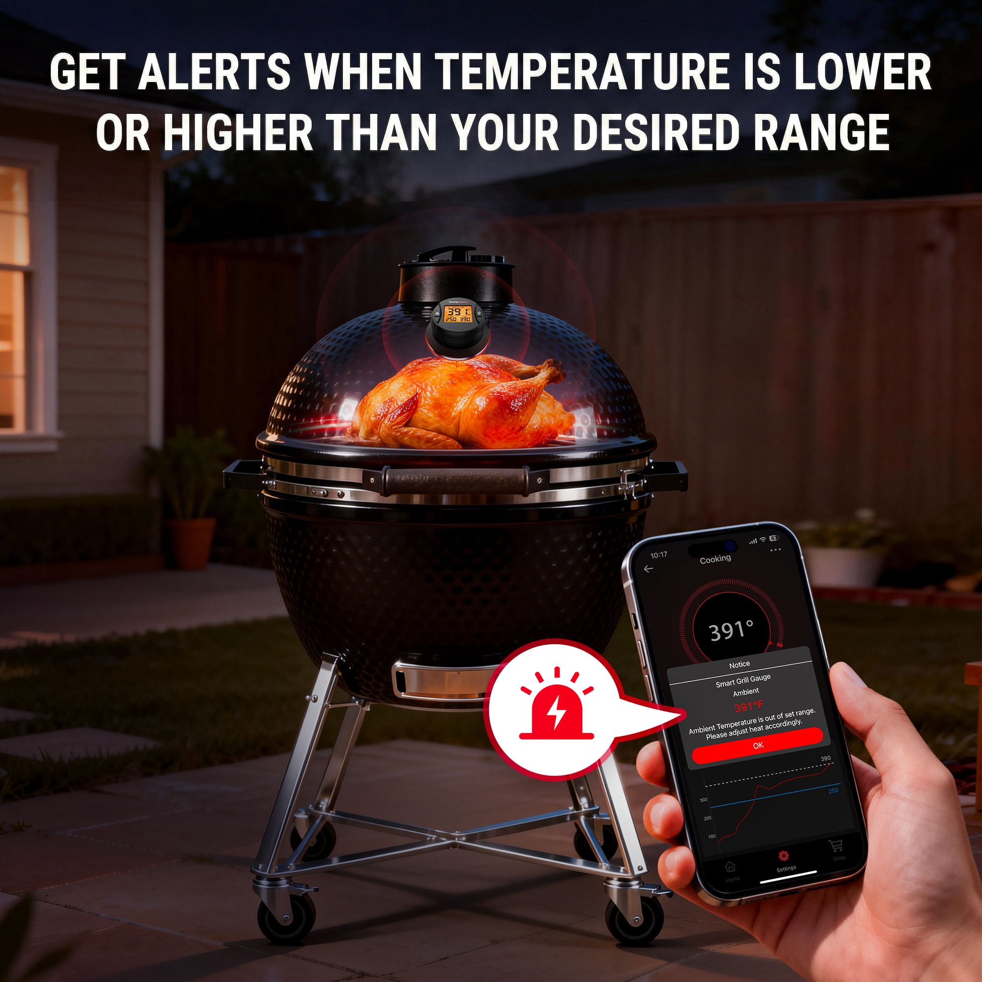 TempSpike Grill Gauge - Wireless Bluetooth Grill Thermometer, 450ft Range, Upgrade Any Grill or Smoker to Smart