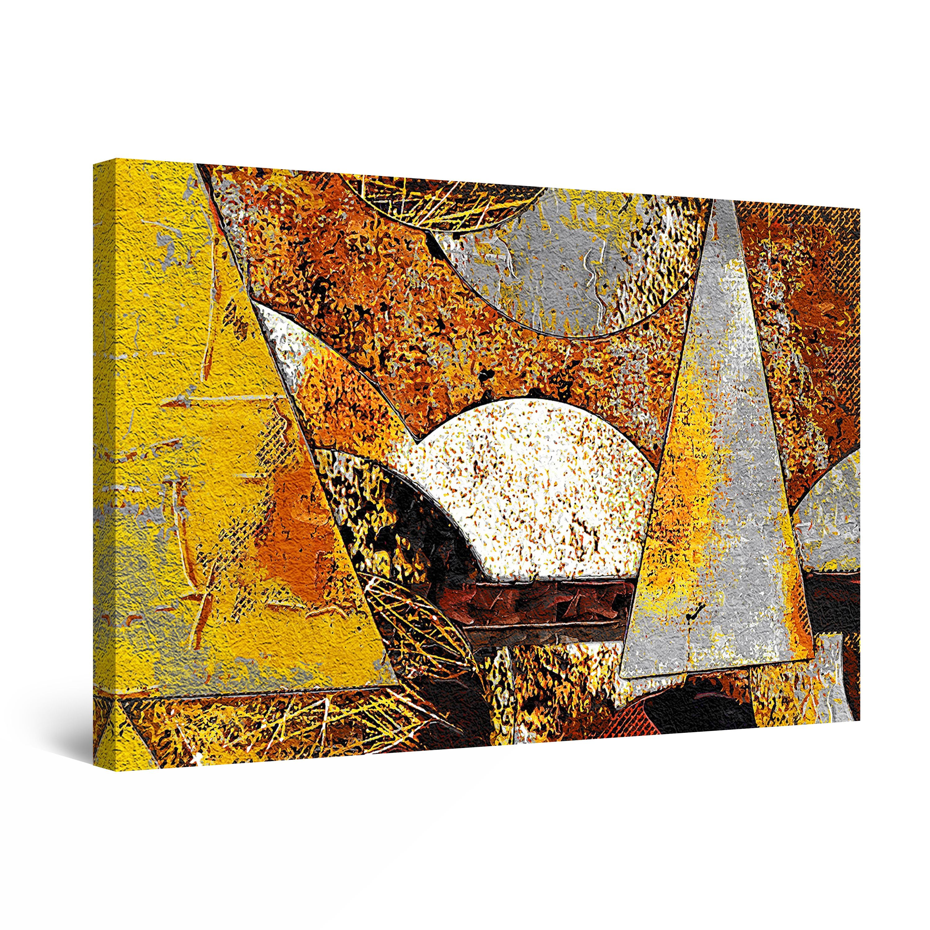 Startonight Canvas Wall Art Abstract Brown Geometric Triangles, Framed