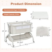 Costway 3-in-1 Portable Baby Bassinet Bedside Sleeper Cradle with Mattress& Storage Basket Beige