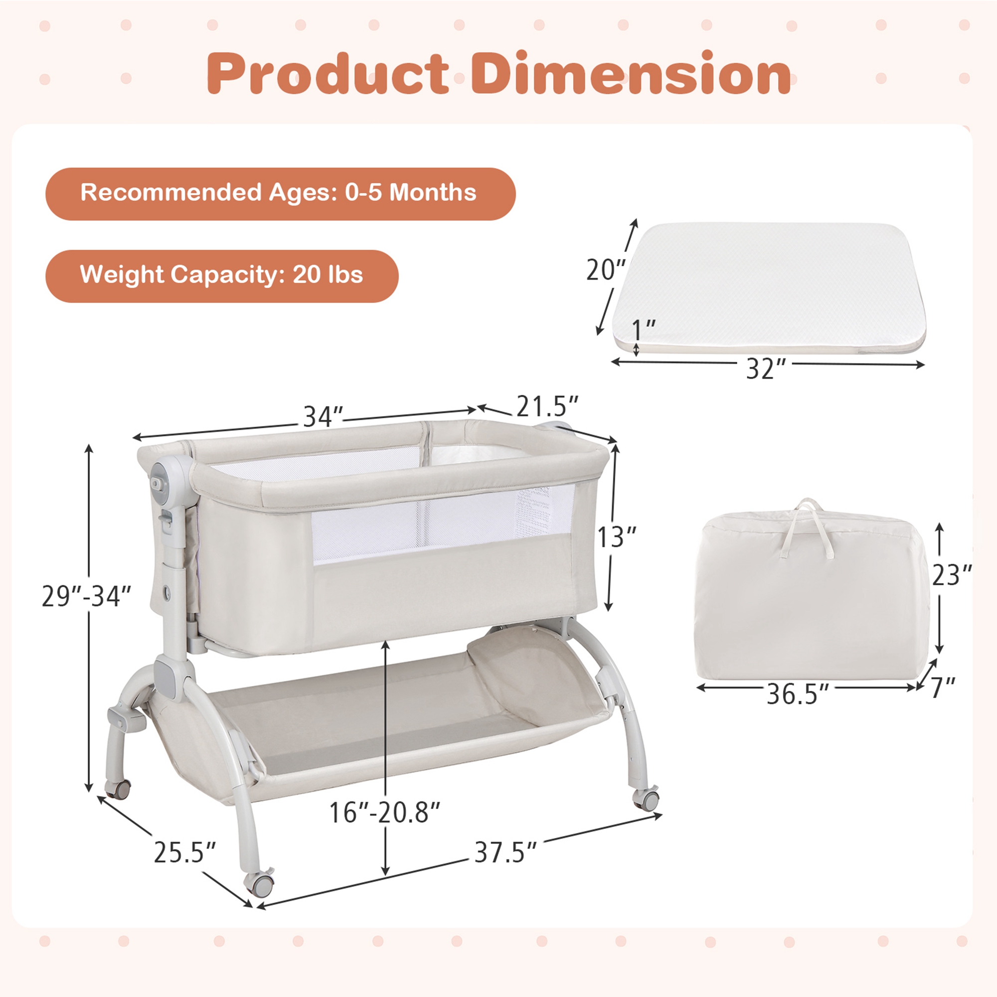 Babyjoy 3-in-1 Portable Baby Bassinet Bedside Sleeper Cradle with Mattress& Storage Basket - image 3 of 10