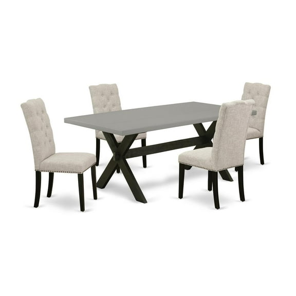 East West Furniture X-Style 5-piece Wood Dining Table Set in Black and Doeskin