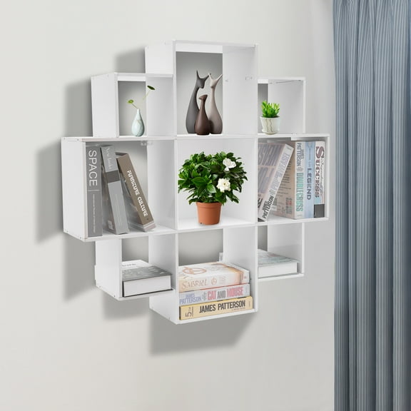 Wall Mounted Display Bookcase Book Shelf Home Decor Storage Rack Shelving Unit