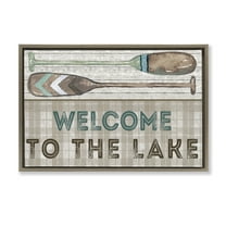 Stupell Industries Rustic Welcome Lake Oars Typography Painting Brown Floater Framed Canvas Art Print Wall Art, 31 x 21