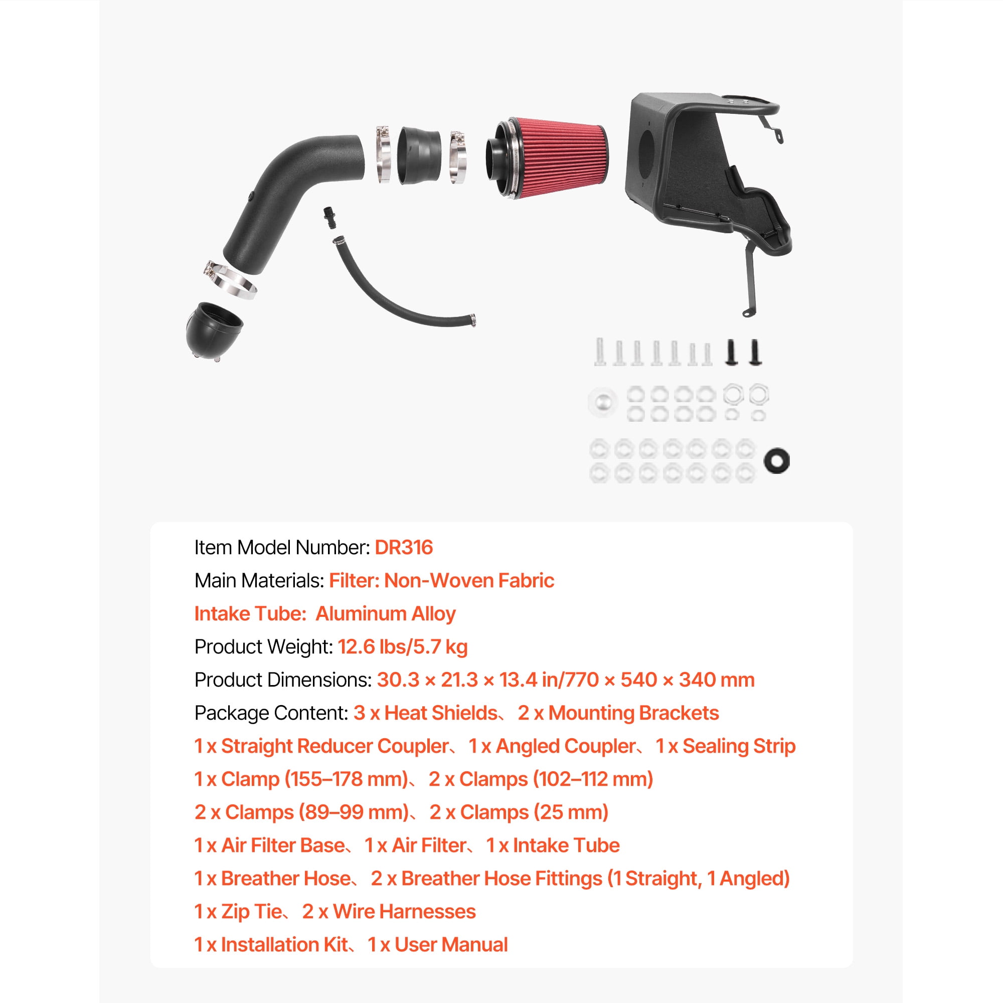 KFFKFF Cold Air Intake System with Heat Shield, 3.94 Inch Diameter,Compatible with 2009-2018 Dodge Ram 1500 and 2013-2018 Ram 2500/3500 5.7L Engines, Designed to Enhance Airflow and Throttle Response