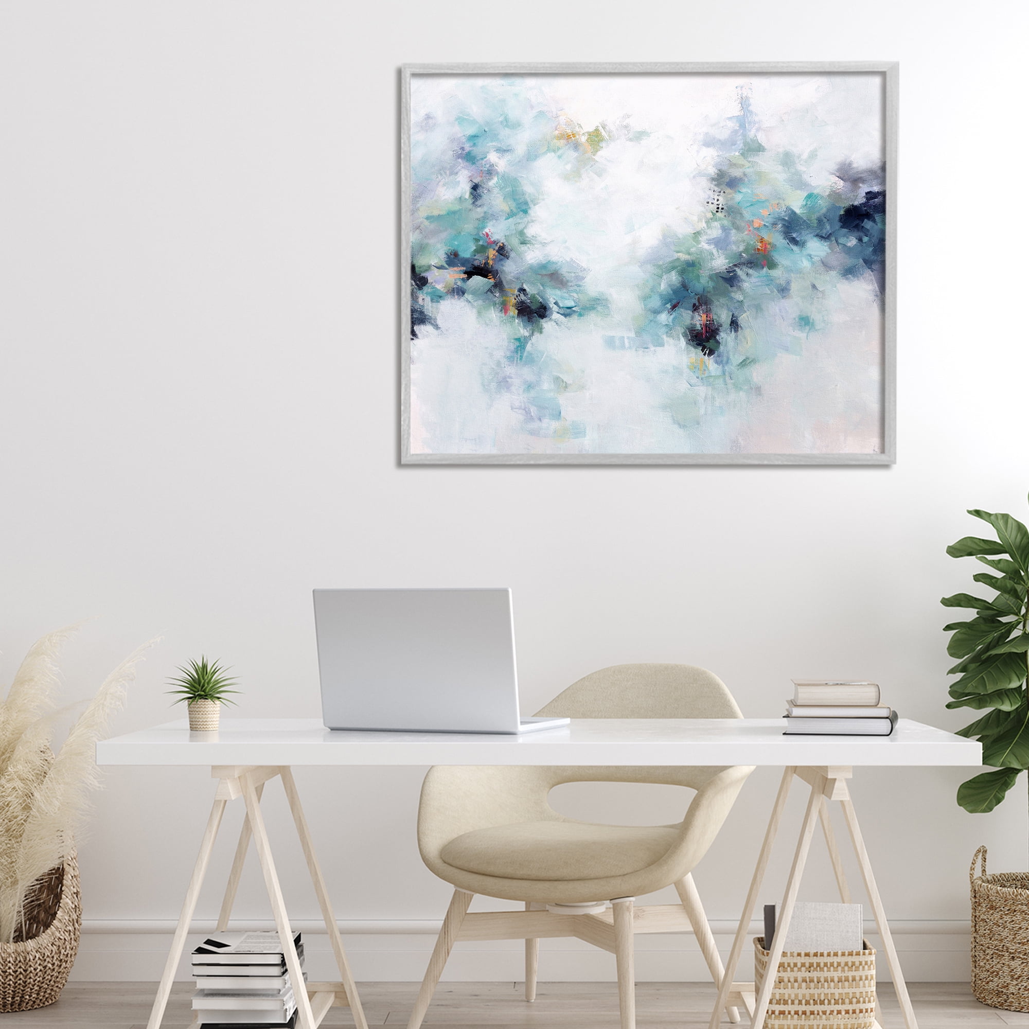 Reaching Out Abstraction Gray Framed Giclee Art, design by Karen Hale