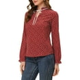 thumbnail image 5 of INSPIRE CHIC Women's Tie Ruffled Neck Blouse Long Sleeves Tops L Wine Red-Hearts, 5 of 8