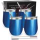 thumbnail image 1 of Juego de 4 vasos de vino de acero inoxidable CHILLOUT LIFE 12 oz Doble pared Aislamiento al vacío azul brillante, 1 of 6