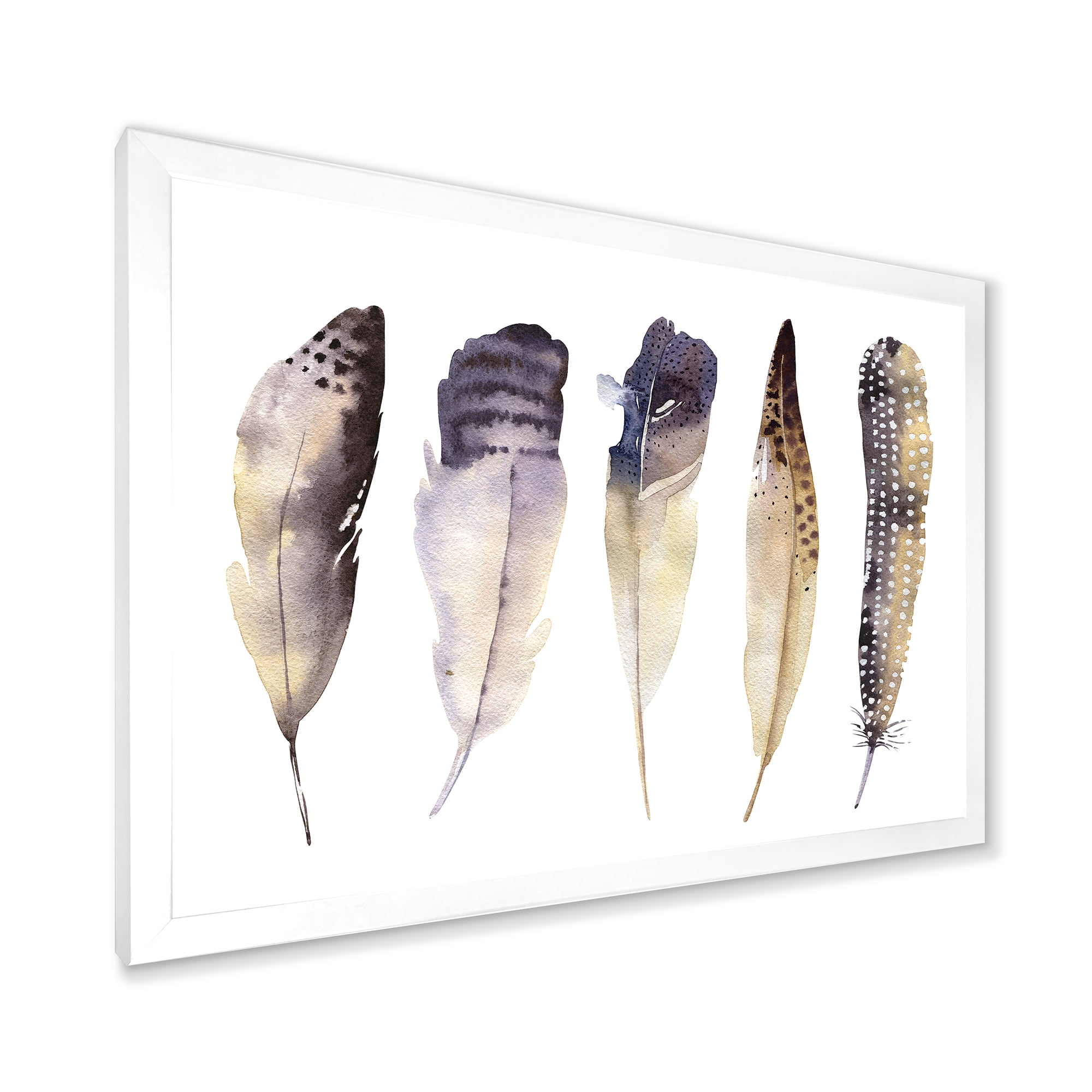 Designart 'Dark Gray Feathers Boho Ethnic II' Bohemian & Eclectic Framed Art Print