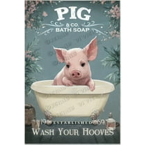 Funny Pig Bathroom Tin Sign Bathtub Decor Farm Pig Decor Retro Piggy Poster Bar Home Guest Bathroom Half Bath Powder Room Wall Decor 8x12 inches