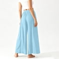 thumbnail image 6 of Thousandth Women Wide Leg Palazzo Pants Casual Cotton Elastic Drawstring High Waist Trousers With Pockets Loose Fit Vacation Beach Flowy Pants, 6 of 9