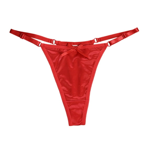 Xijirk Panties for Women,Low Rise Satin Thong Underwear Adjustable with Bow Detail Peach Enhancer Comfortable Lingerie for Casual Wear,Womens Underwear,Red,M