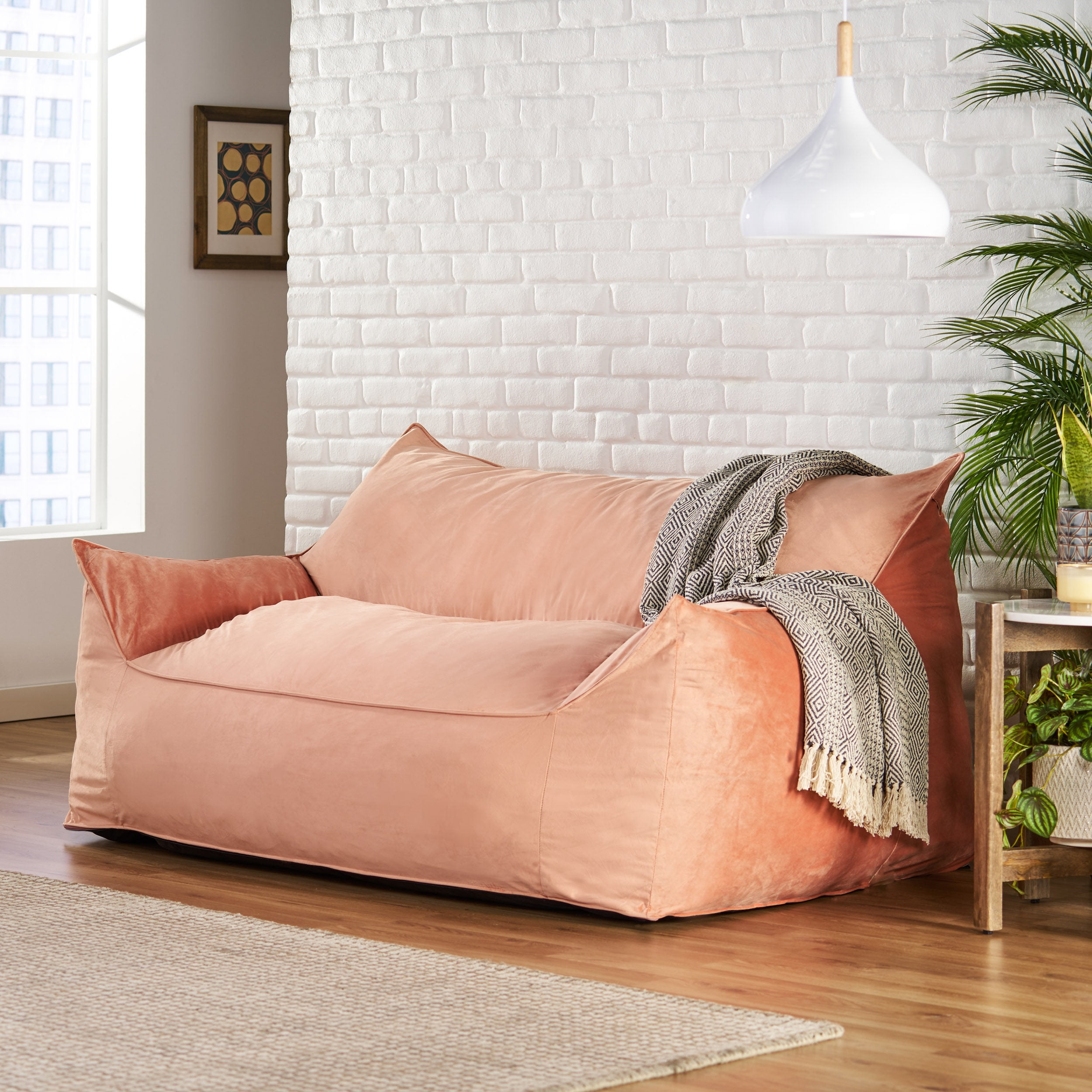 Noble House Pickerel Velveteen Bean Bag Chair, Pink