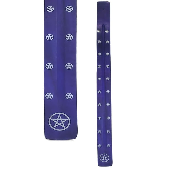 Jumbo Wooden Incense Stick Holder 20" Extra-Long Ash Catcher for 19" Large Incense Sticks - Purple Pentagram Design
