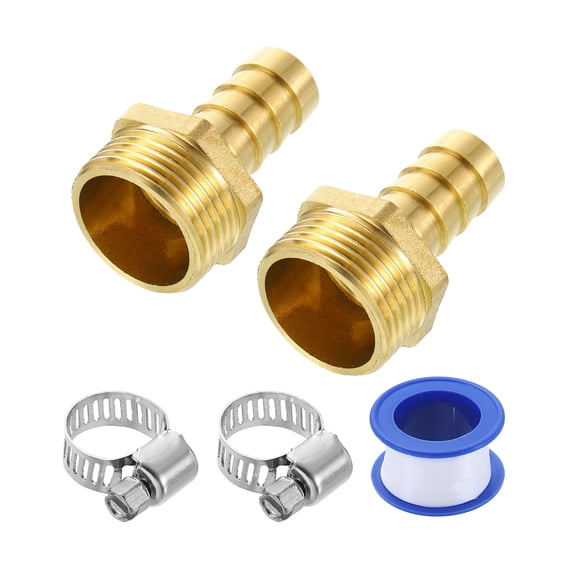 2Pcs Brass Hose Barb Fittings, 9/16" Barb x G3/4" Male Thread Hose Connector