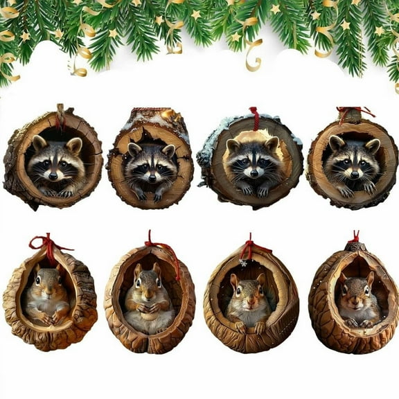 CoreLiving Raccoon Ornament, Christmas Ornaments 2025, Forest Animal Ornaments Set, Acrylic Hanging Decor Gift for Animal Lovers, Tree Decorations