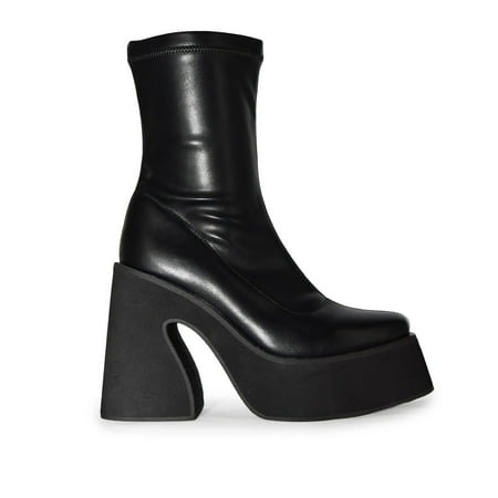 

Wild Diva Square Toe Structural Block Heel Ankle Platform Mid-Calf Boots (Black 7)