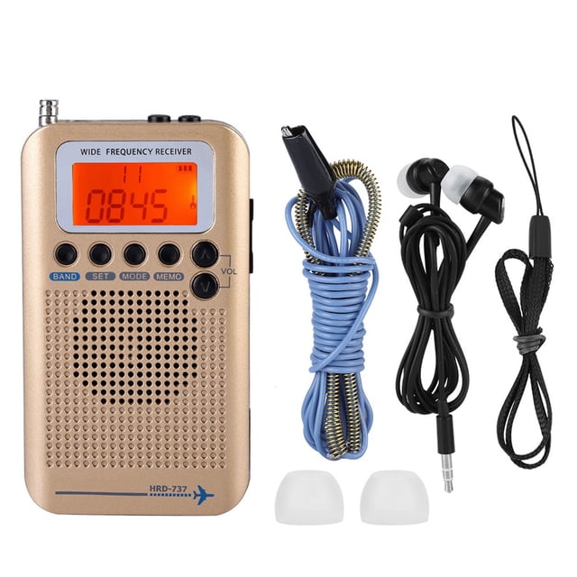 Receptor de radio de banda aérea VHF, grabador de radio portátil de banda completa (dorado)