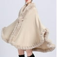 thumbnail image 2 of PIKADINGNIS Women Faux Fur Trim Poncho Wrap Warm Winter Sweater Cardigan Cold Weather Shawl Coat, 2 of 6