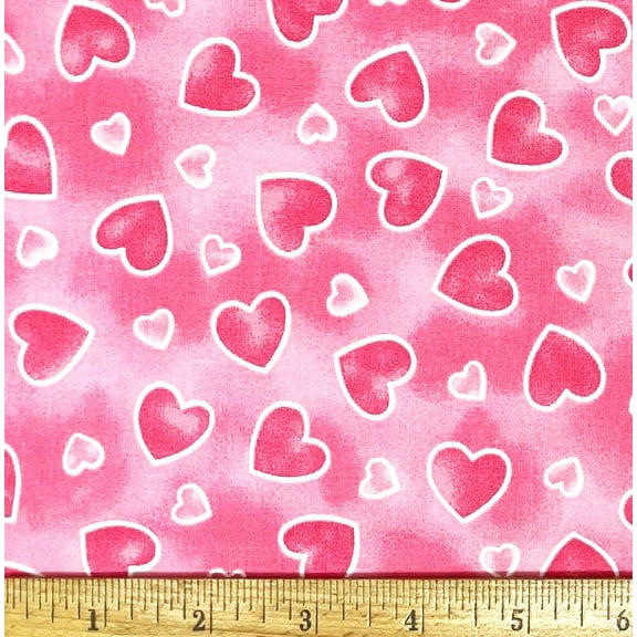 1 Yard - Pink Hearts on Coral Pink Cotton Fabric (Great for Quilting, Sewing, Craft Projects, Throw Pillows & More) 1 Yard X 44" Wide
