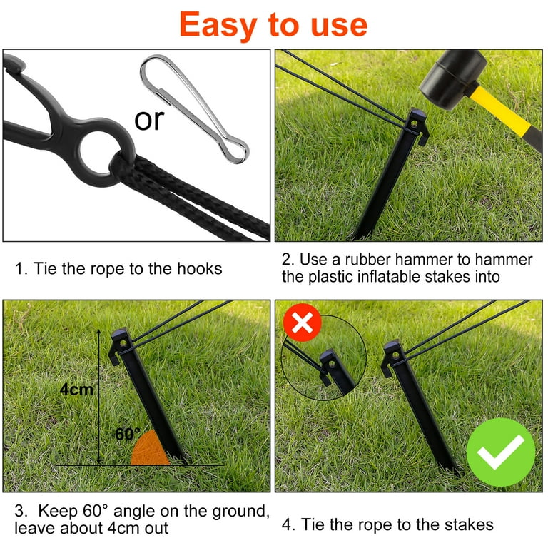 26 Pc Inflatable Stakes Kit - Heavy Duty Spiral Stakes With Rope, Hooks, Adjusters For Halloween/Christmas Decor