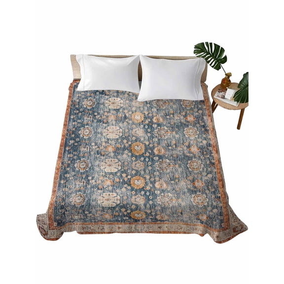 Blue Beige Vintage Flat Sheets Only King Size, Soft Breathable Bed Top Sheets for Mattress, Modern Geometric Abstract Art Ethnic Luxury Bedding Flat Sheets for Home Hotel Bedroom Bed Protection