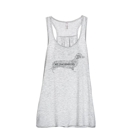 Dachshund Dog Word Cloud Women's Fashion Sleeveless Flowy Racerback Workout Yoga Tank Top Sport Grey Medium