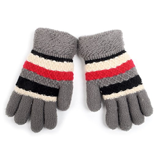 Juniors/’ Tri-Color Striped Fleece Lined Winter Gloves