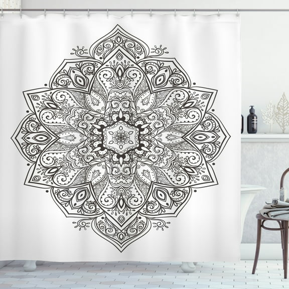 Ambesonne Mandala Shower Curtain, Eastern Psychedelic, 69"Wx84"L, White Charcoal Grey