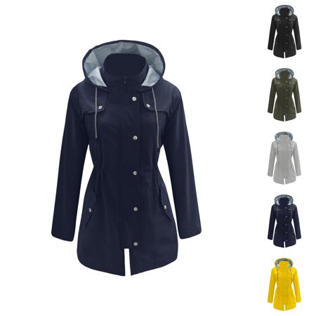 Rain Jacket for Women Outdoor Lightweight Windproof Waterproof Slim Fit Zip Up Hooded Jackets Windbreaker Outerwear