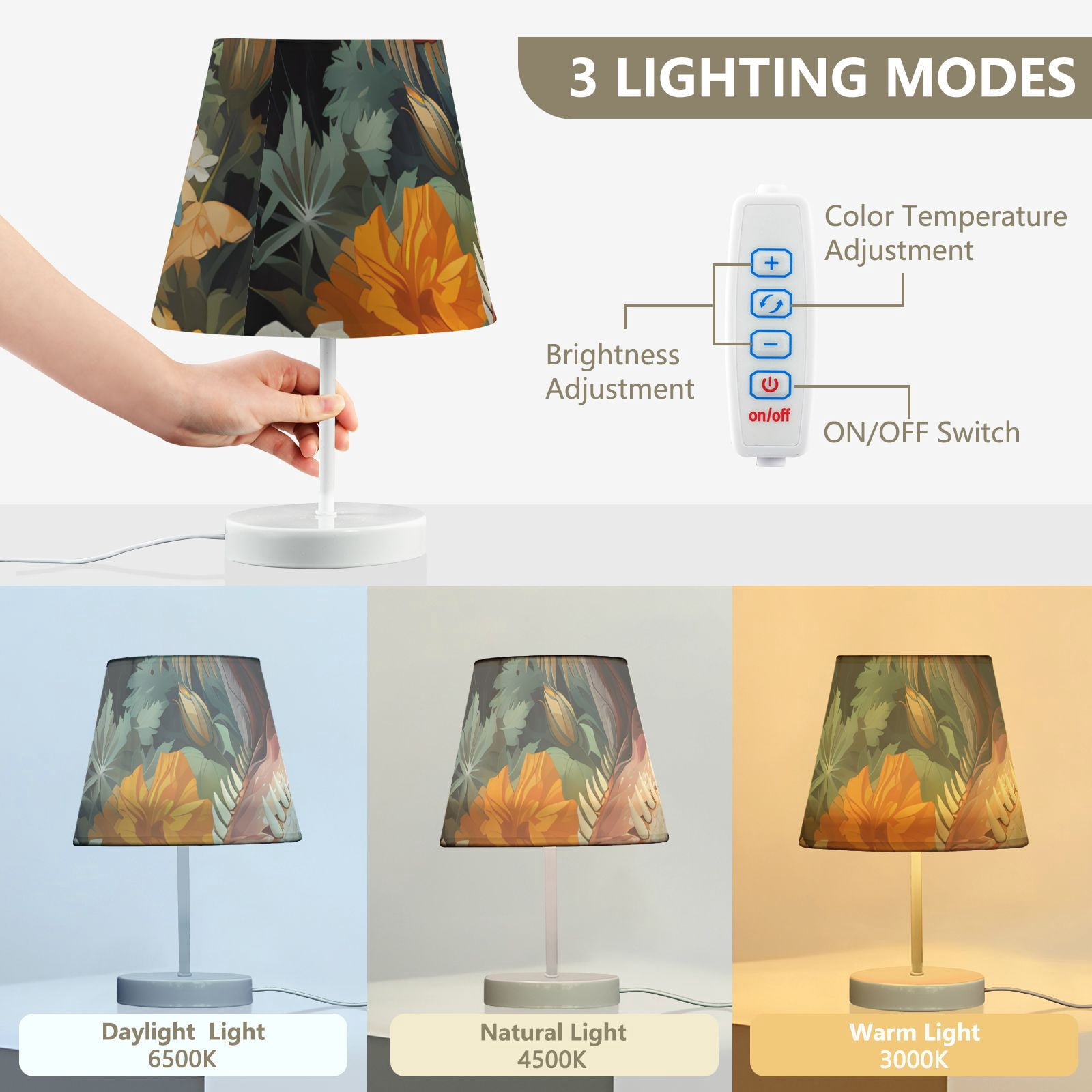 Dinosaur Flowers Leaves LED Desk Lamp Table Lamp USB Bedside Nightstand Small Lamp for Bedroom Living Room Kids Room