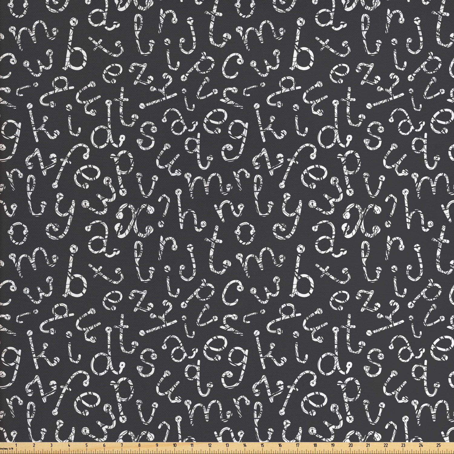 Alphabet Fabric by The Yard, Print of Grunge Lowercase Whimsical