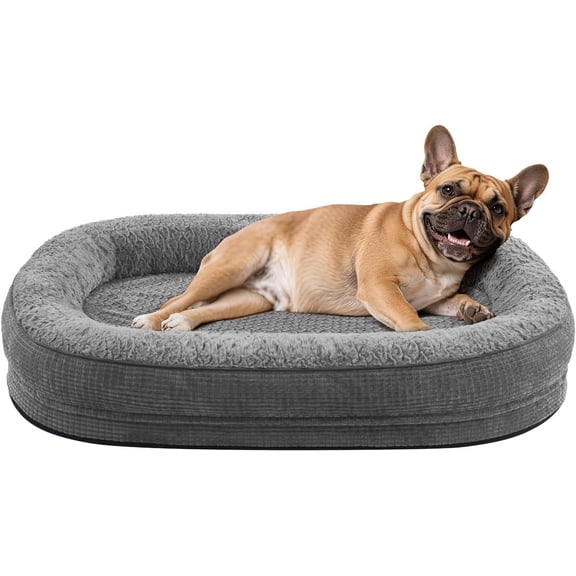 Orthopedic Dog Bed for Medium Dogs, Egg-Crate Memory Foam Pet Bed with Bolster Sides, Waterproof Lining, Removable Washable Cover & Non-Slip Bottom, Grey