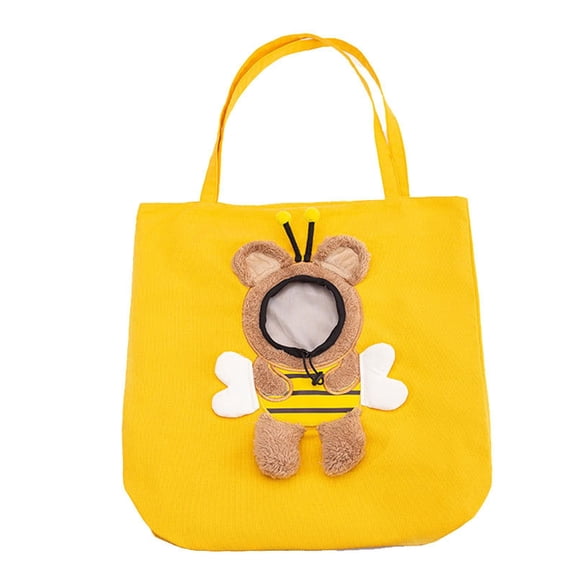 Bee-Shaped Show Head Pet Canvas Shaped Shoulder Bag,Pet Out Bag, Outcrop, Pet Out Shoulder Bag. (Bee-Large)