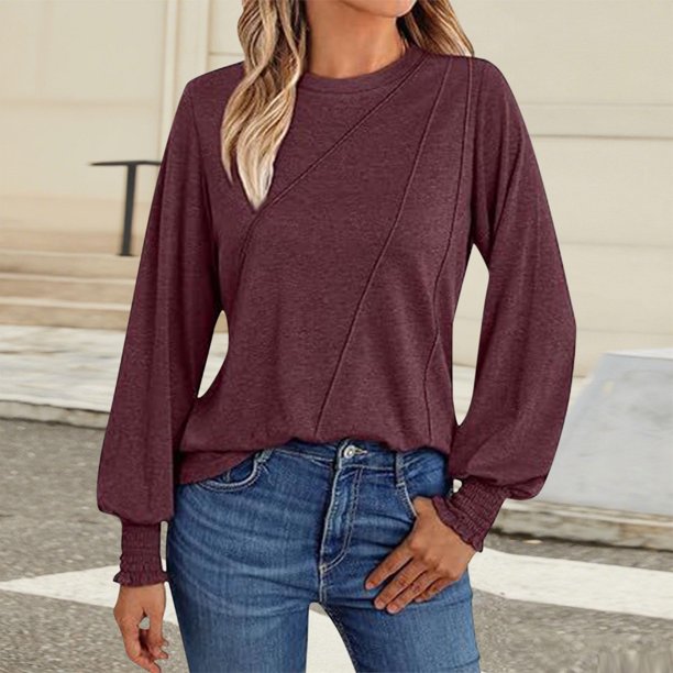 Heisall Womens Sweatshirts Round Neck Long Sleeve Fall Winter Casual Solid Color Tops 2025 New Arrival Fashion