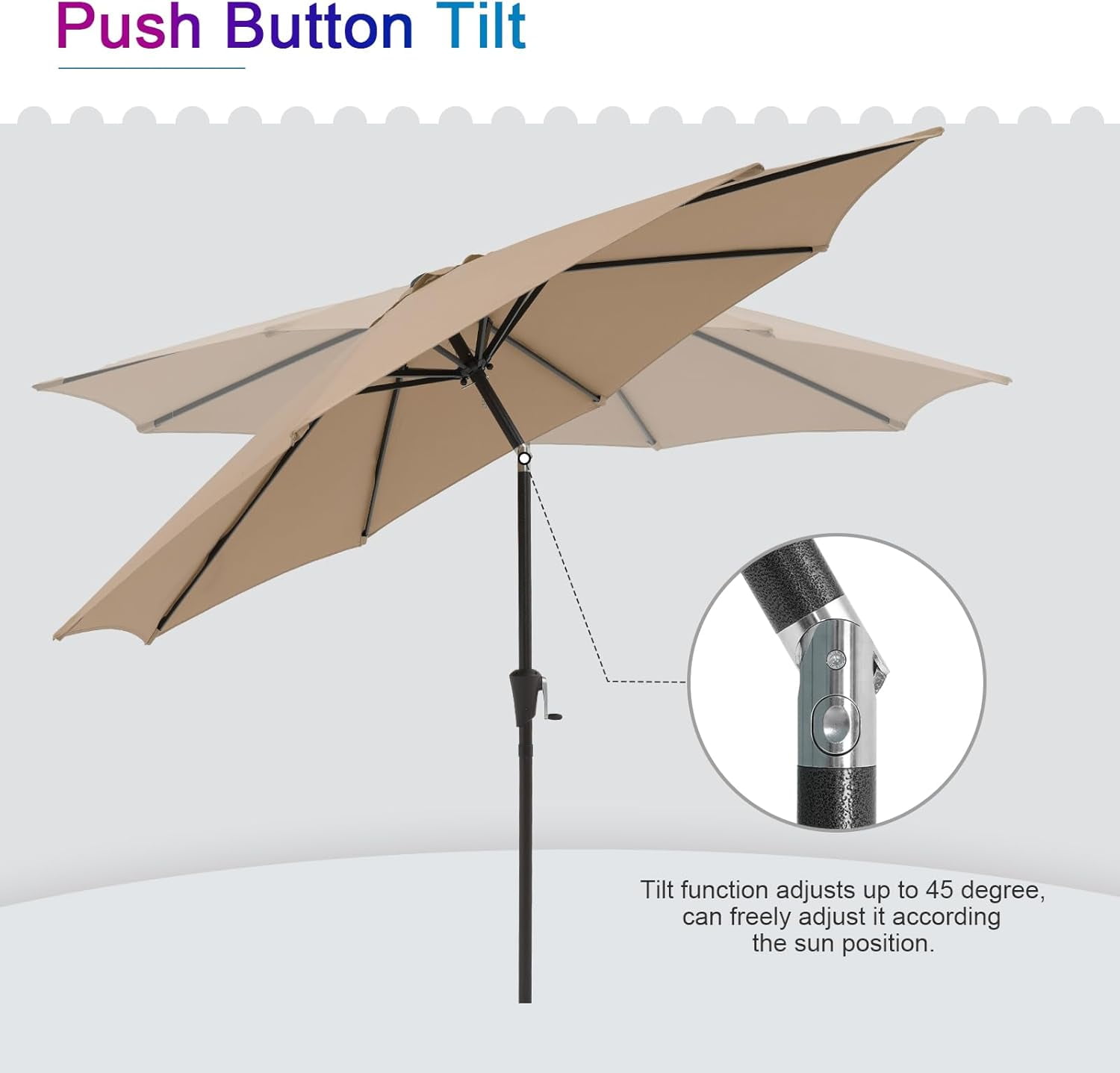 Simenmax 9ft Patio Umbrella, Outdoor Table Umbrella of 9-Feet with 8 Ribs and Push Button Tilt and Crank, Brown