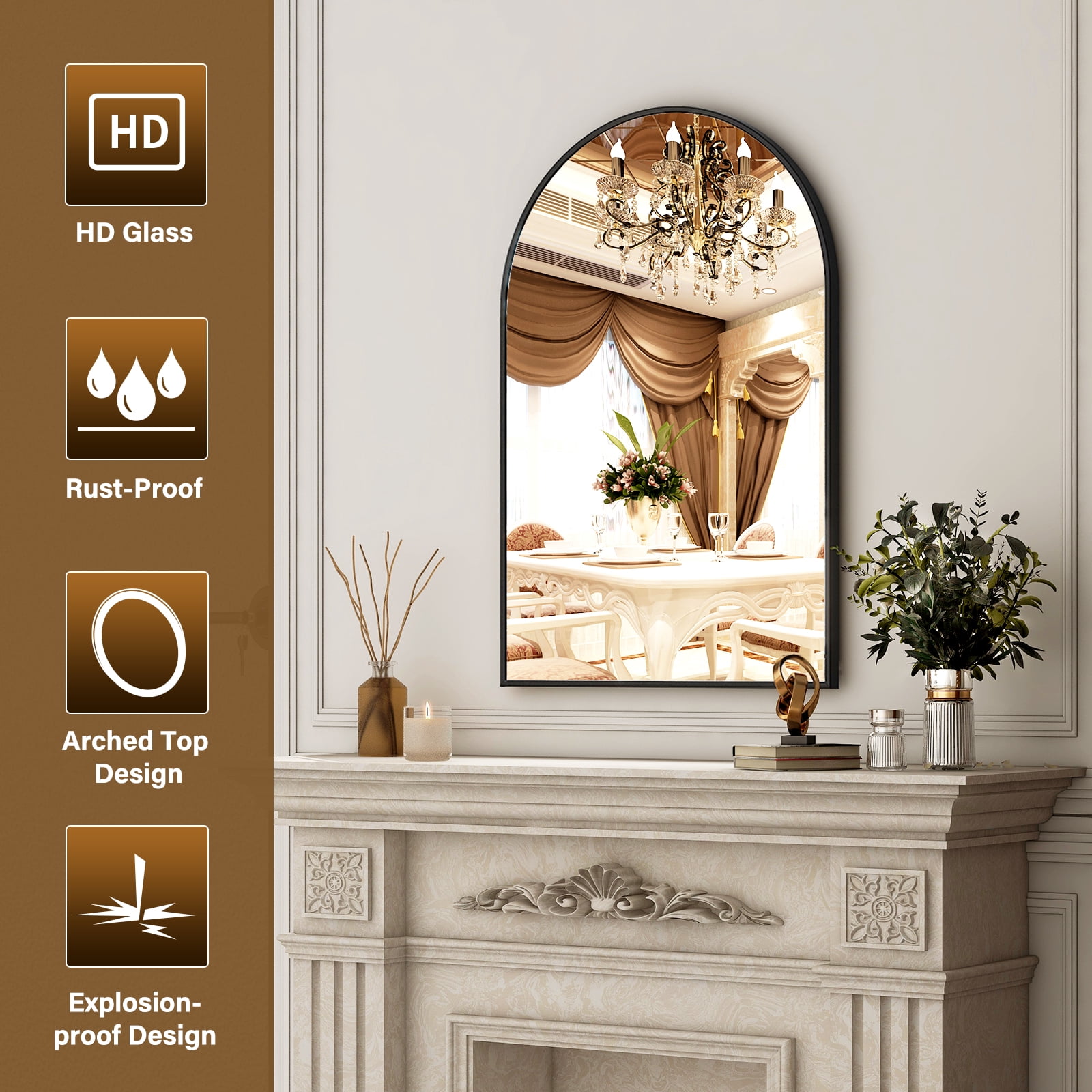 AUROMIR 20"x30" Arched Wall Mounted Bathroom Mirror Arched Vanity Mirror, Black