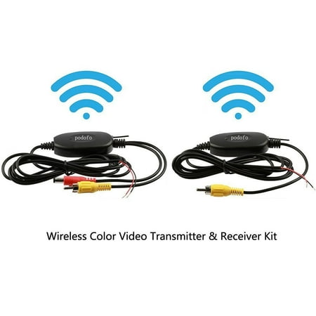 Podofo 9V-35V Wireless Color Video RCA Transmitter & Receiver Kit for Vehicle RV Bus Front Car Backup Camera Vehicle Rear View