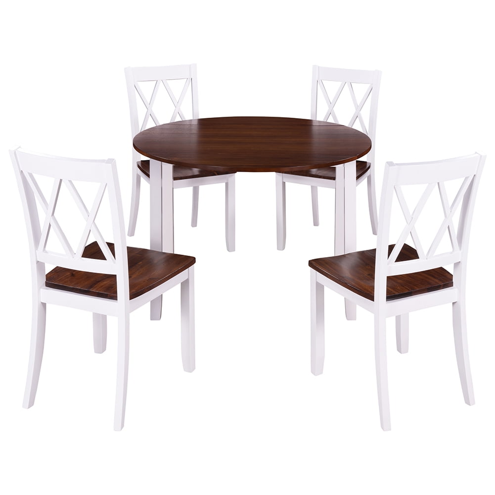 Dining Table Set Round Wood Drop Leaf 5, Round Drop Leaf Dining Table And 4 Chairs