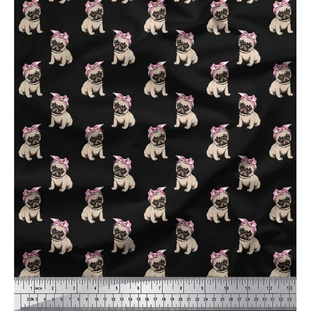 Soimoi Poly Georgette Fabric Pug Dog Printed Fabric 1 Yard 52 Inch Wide